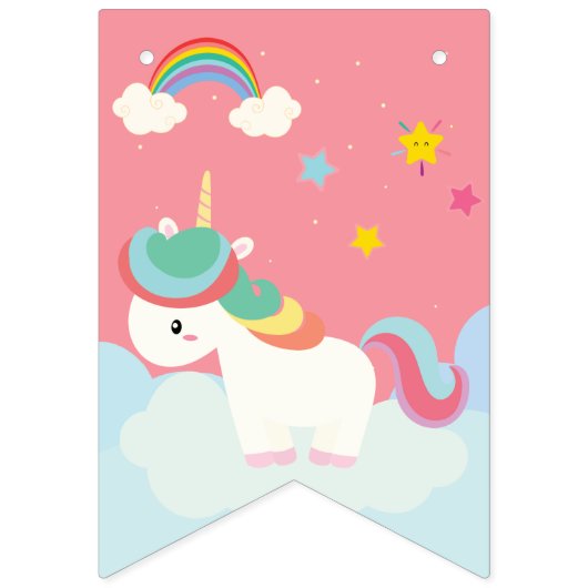 Niedlicher Regenbogen Unicorn mit Sternen. Wimpelkette (Zweite Fahne)