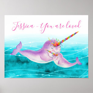 Niedlicher Regenbogen unter Wasserfarbe Poster