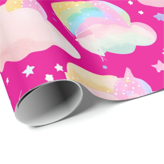 Niedlicher Regenbogen verleiht magische Geburtstag Geschenkpapier (Rolleneckpunkt)