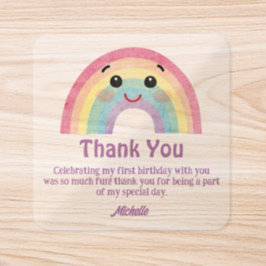 niedlicher Regenbogen vielen Dank an Girl 1. Gebur Quadratischer Aufkleber