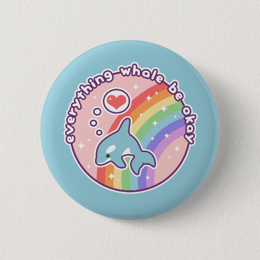 Niedlicher Regenbogen-Wal Button (Vorderseite)