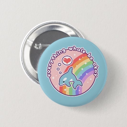 Niedlicher Regenbogen-Wal Button (Vorne & Hinten)