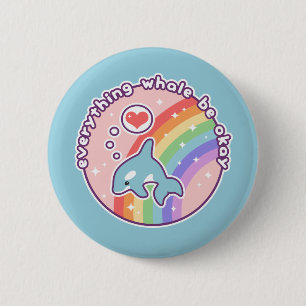 Niedlicher Regenbogen-Wal Button