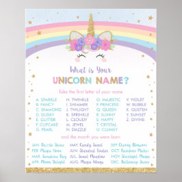 Niedlicher Regenbogen Was ist Ihr Einhornname-Spie Poster