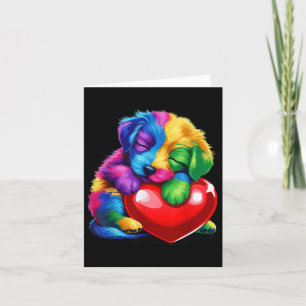 Niedlicher Regenbogen Welpe umarmt Valentine Herzk Karte