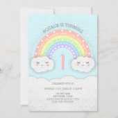 Niedlicher Regenbogen & Wolken Einladung zum Gebur (Vorderseite)