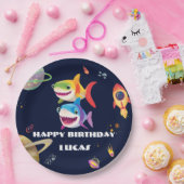 Niedlicher Regenbogenhai Galaxy Rocket Geburtstags Pappteller (Party)