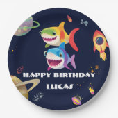Niedlicher Regenbogenhai Galaxy Rocket Geburtstags Pappteller (Vorderseite)