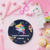 Niedlicher Regenbogenhai Galaxy Rocket Geburtstags Pappteller (Party)