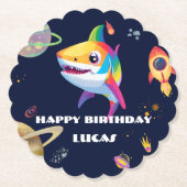 Niedlicher Regenbogenhai Galaxy Rocket Geburtstags Untersetzer (Vorderseite)