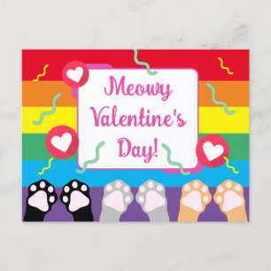 Niedlicher Regenbogenkatzentag lässt den Valentins Feiertagspostkarte