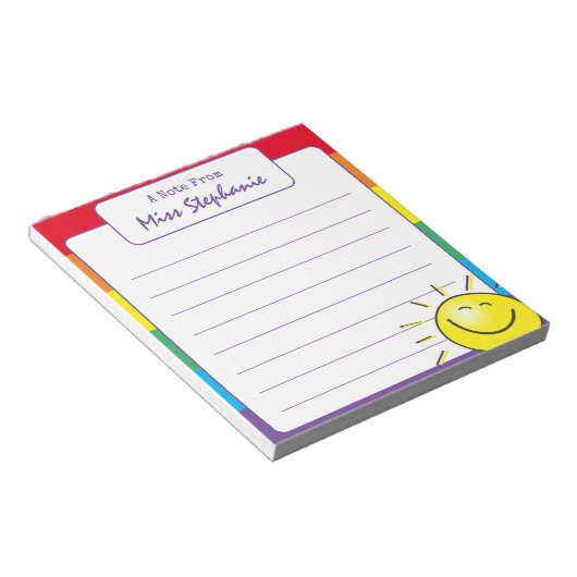 Niedlicher Regenbogenstreifen und Sonnenschein vom Notizblock (angewinkelt)