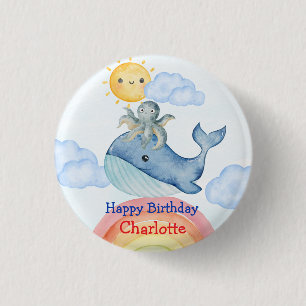 Niedlicher Regenbogentopf Whale Fische Geburtstags Button