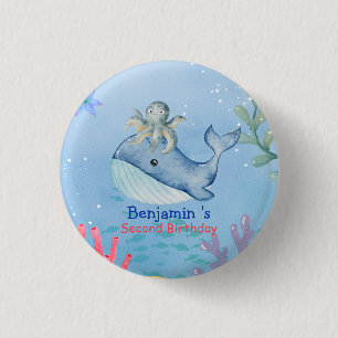 Niedlicher Regenbogentopf Whale Fische Geburtstags Button
