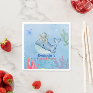 Niedlicher Regenbogentopf Whale Fische Geburtstags Serviette
