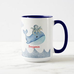 Niedlicher Regenbogentopf Whale Fische Geburtstags Tasse