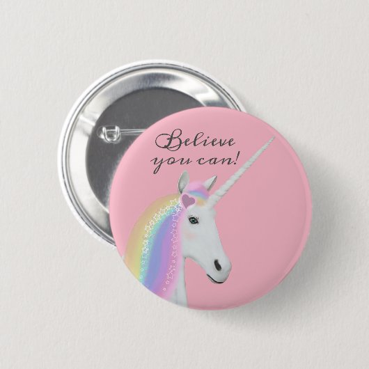 Niedlicher RegenbogenUnicorn glauben rosa rundem Button (Vorne & Hinten)