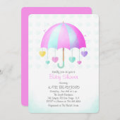 Niedlicher Regenschirm mit bunten Herzen Babydusch Einladung (Vorne/Hinten)