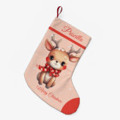 Niedlicher Reindeer Rosa Schnee Hintergrund Frohe Kleiner Weihnachtsstrumpf (Vorderansicht (hängend))