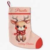Niedlicher Reindeer Rosa Schnee Hintergrund Frohe Kleiner Weihnachtsstrumpf (Vorderseite)