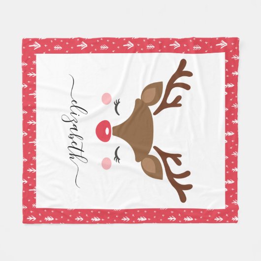 Niedlicher Reindei Weihnachtsname Personalisiert Fleecedecke (Vorderseite (Horizontal))