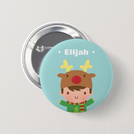 Niedlicher Ren-Junge scherzt Weihnachtsfüller Button (Vorne & Hinten)