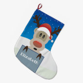 Niedlicher Ren-Weihnachtsnamen-Strumpf Großer Weihnachtsstrumpf (Vorderansicht (hängend))