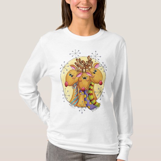 Niedlicher Ren-Weihnachtspullover T-Shirt (Vorderseite)