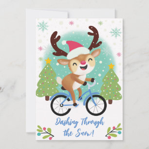Niedlicher Rentier auf einer Blue Bicycle Christma Feiertagskarte