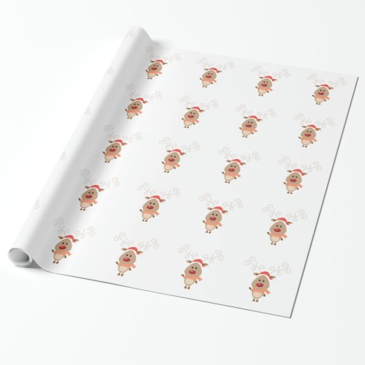 Niedlicher Rentier-Cartoon Geschenkpapier (Ungerollt)