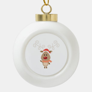 Niedlicher Rentier-Cartoon Keramik Kugel-Ornament