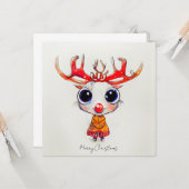 Niedlicher Rentier Frohe Weihnachtswasserfarbe Karte (Vorderseite/Rückseite Beispiel)