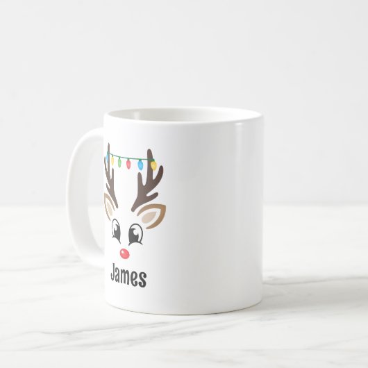 Niedlicher Rentier-Gesicht Personalisierter Name W Kaffeetasse (Vorderseite Links)