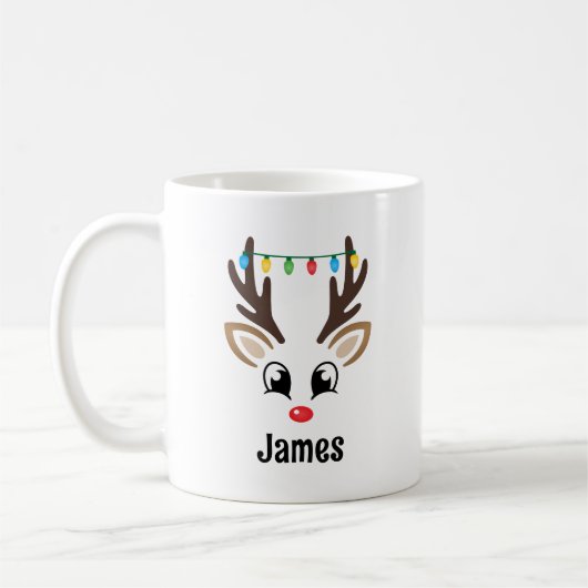 Niedlicher Rentier-Gesicht Personalisierter Name W Kaffeetasse (Links)