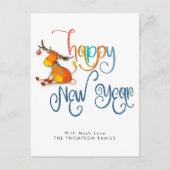 Niedlicher Rentier-Glitzer zum neuen Jahr Postkarte (Vorderseite)