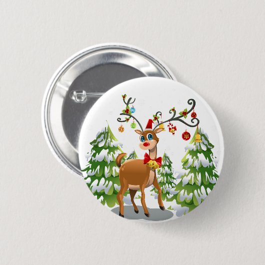 Niedlicher Rentier im Schnee Button (Vorne & Hinten)