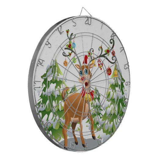 Niedlicher Rentier im Schnee Dartscheibe (Vorderseite Links)