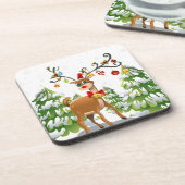 Niedlicher Rentier im Schnee Getränkeuntersetzer (Linke Seite)