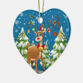 Niedlicher Rentier im Schnee Keramik Ornament (Links)