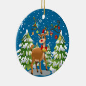 Niedlicher Rentier im Schnee Keramik Ornament (Rechts)