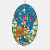 Niedlicher Rentier im Schnee Keramikornament (Links)