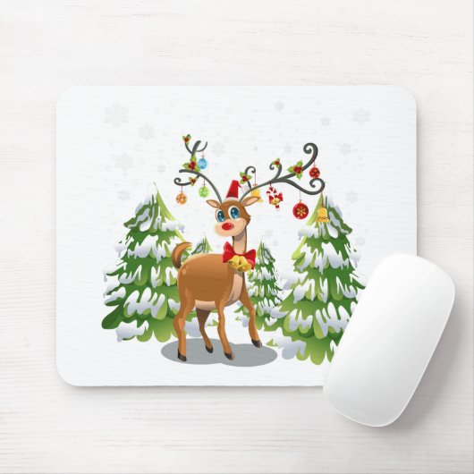 Niedlicher Rentier im Schnee Mousepad (Mit Mouse)