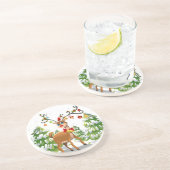 Niedlicher Rentier im Schnee Sandstein Untersetzer (Seite)