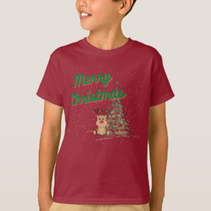 Niedlicher Rentier im Schnee Weihnachten T-Shirt