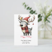 Niedlicher Rentier in einer Weihnachtsmannmütze Ha Postkarte (Stehend Vorderseite)