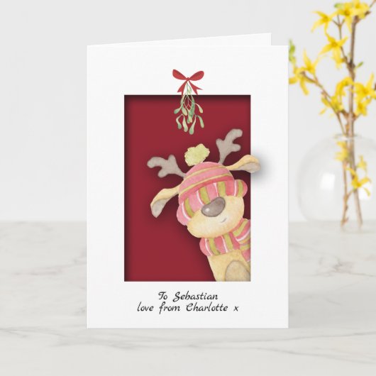 Niedlicher Rentier mit Mistletoweihnachtsfest Karte (Gelbe Blume)