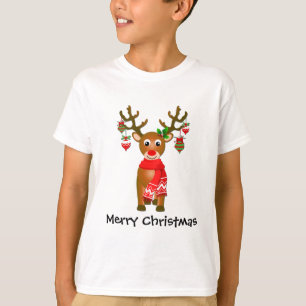 Niedlicher Rentier mit Weihnachtsschmuck mit Text T-Shirt