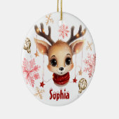 Niedlicher Rentier Personalisierter Baum Keramik Ornament (Rechts)