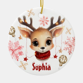 Niedlicher Rentier Personalisierter Baum Keramik Ornament