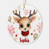 Niedlicher Rentier Personalisierter Baum Keramik Ornament (Links)